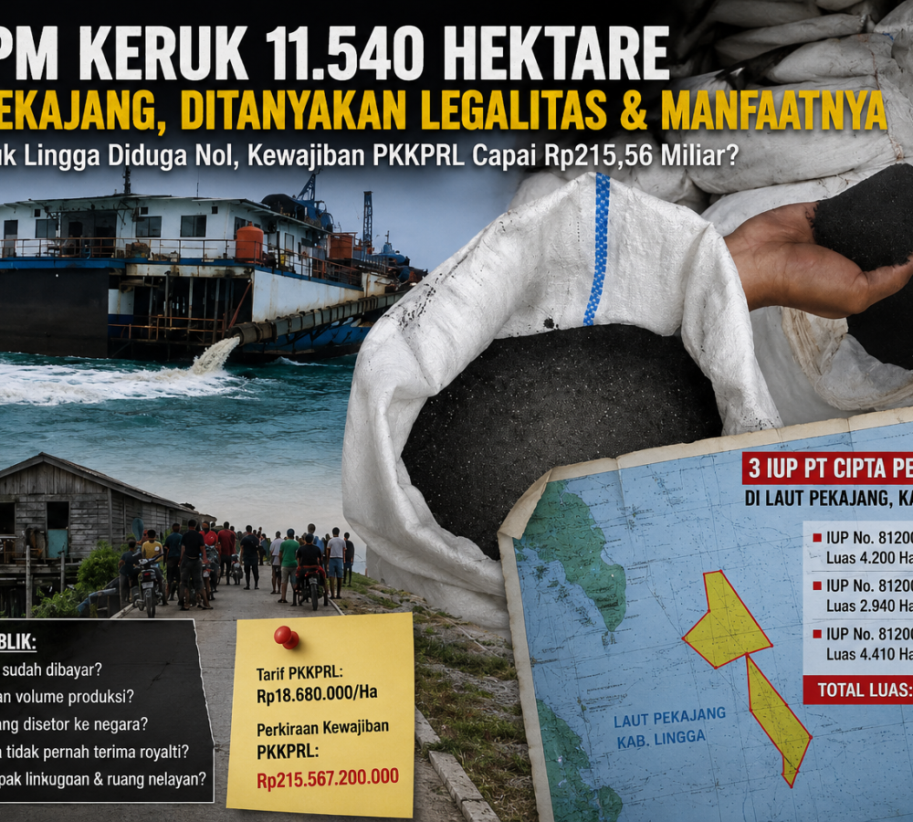 Sadis! PT CPM Garap 11.550 Hektare Timah Laut Pekajang, Ribuan Ton Diproduksi, Lingga Diduga Tidak Diberi Royalti