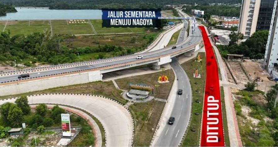 Peta rute alternatif menuju Nagoya memutar via Flyover Sei Ladi dan Laluan Madani.