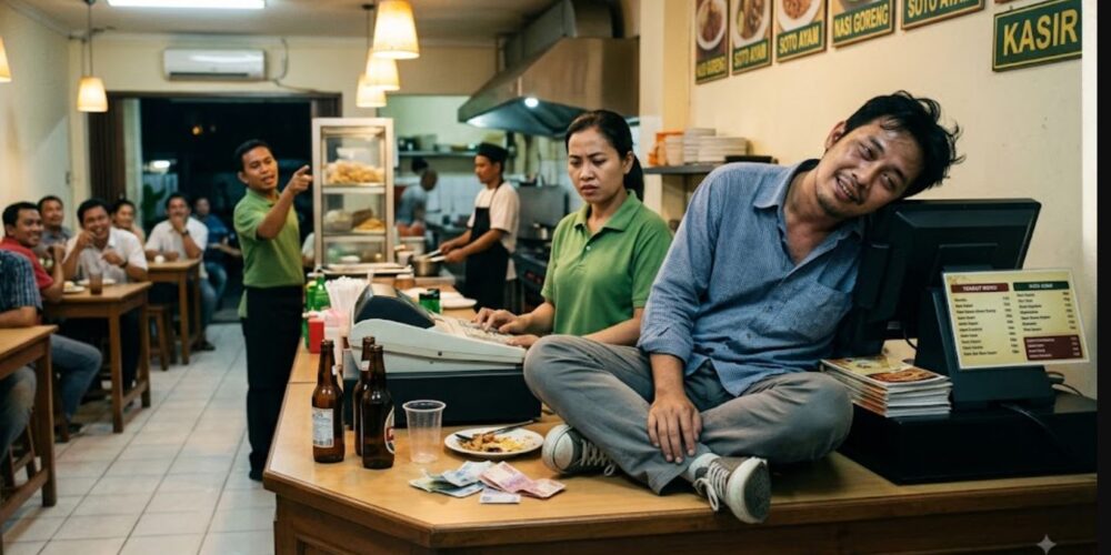 Efek Alkohol Bikin halu: Pria di Batam Jadikan Meja Kasir Rumah Makan Tempat Lesehan Tidur