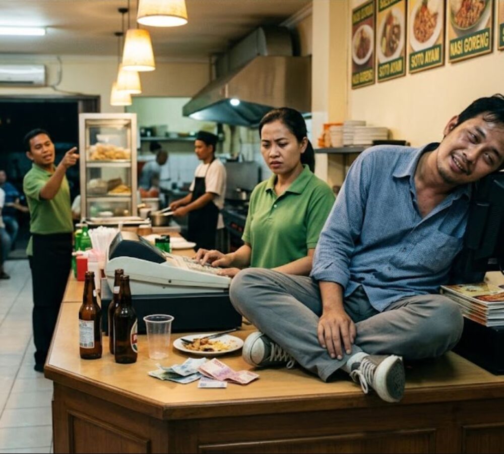 Efek Alkohol Bikin halu: Pria di Batam Jadikan Meja Kasir Rumah Makan Tempat Lesehan Tidur